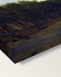 The Edge of a Wood by Adriaen van de Velde on stretched canvas, corner close-up: the painting mirror-wrapped round the sides