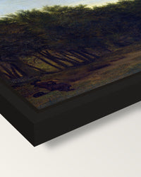 The Edge of a Wood by van de Velde framed canvas, corner close-up: a black floating frame with a shadow gap round the canvas