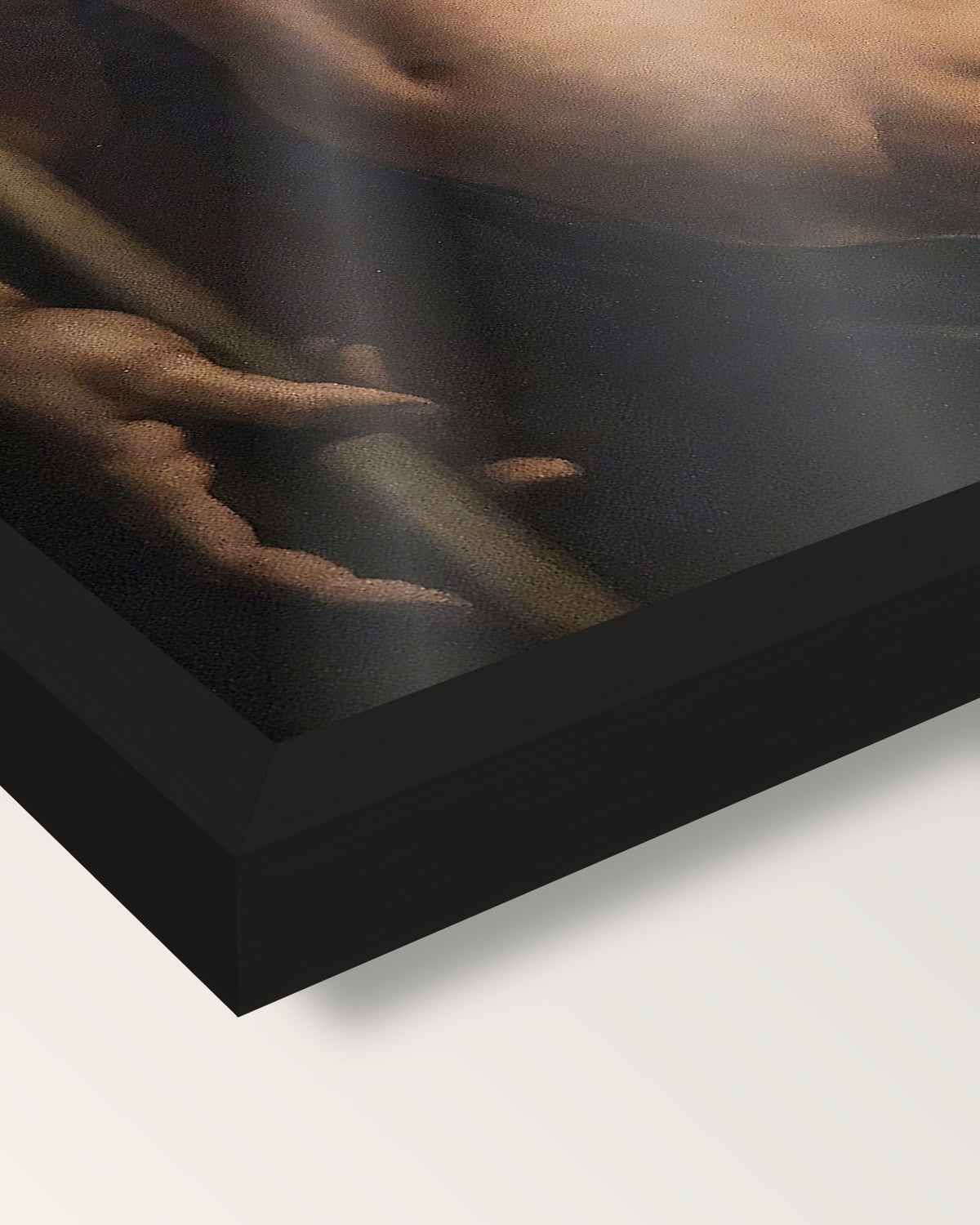 Andrea Doria as Neptune by Agnolo Bronzino framed print, corner close-up: black moulding, edge to edge, no mat