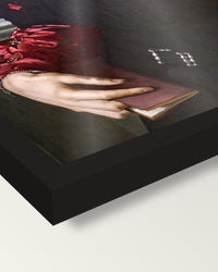 Bartolomeo Panciatichi by Agnolo Bronzino framed print, corner close-up: black moulding, edge to edge, no mat