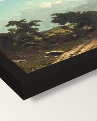 Lake Lucerne by Albert Bierstadt framed print, corner close-up: black moulding, mitred, the print set just below its edge