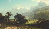 Lake Lucerne by Albert Bierstadt: snowy Swiss peaks above a turquoise lake and a green valley with trees and a path