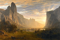 Looking Down Yosemite Valley by Albert Bierstadt: golden light flooding a valley between towering granite cliffs