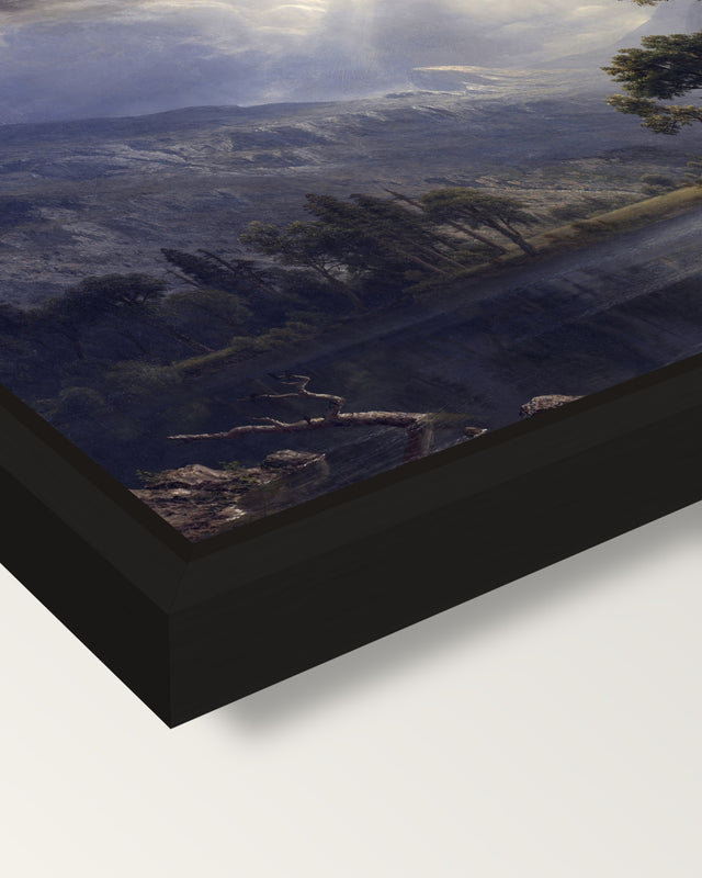Mount Starr King, Yosemite framed canvas, corner close-up: a black floating frame with a shadow gap round the canvas