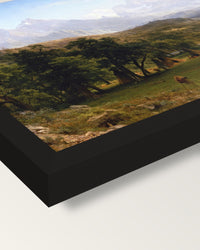 The Rocky Mountains, Lander’s Peak framed print, corner close-up: black moulding, mitred, the print set just below its edge