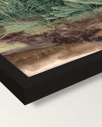 Great Piece of Turf by Dürer framed print, corner close-up: black moulding, mitred, the print set just below its edge
