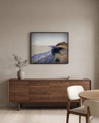 Bristol Channel, Evening by Alfred Sisley in a black frame above a walnut sideboard in a dining room
