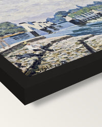 Molesey Weir by Alfred Sisley framed print, corner close-up: black moulding, mitred, the print set just below its edge