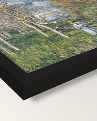 Small Meadows in Spring by Sisley framed print, corner close-up: black moulding, mitred, the print set just below its edge