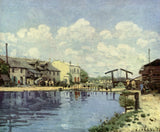 The Canal Saint-Martin by Alfred Sisley: a canal in Paris with barges and quays under a wide blue sky with clouds