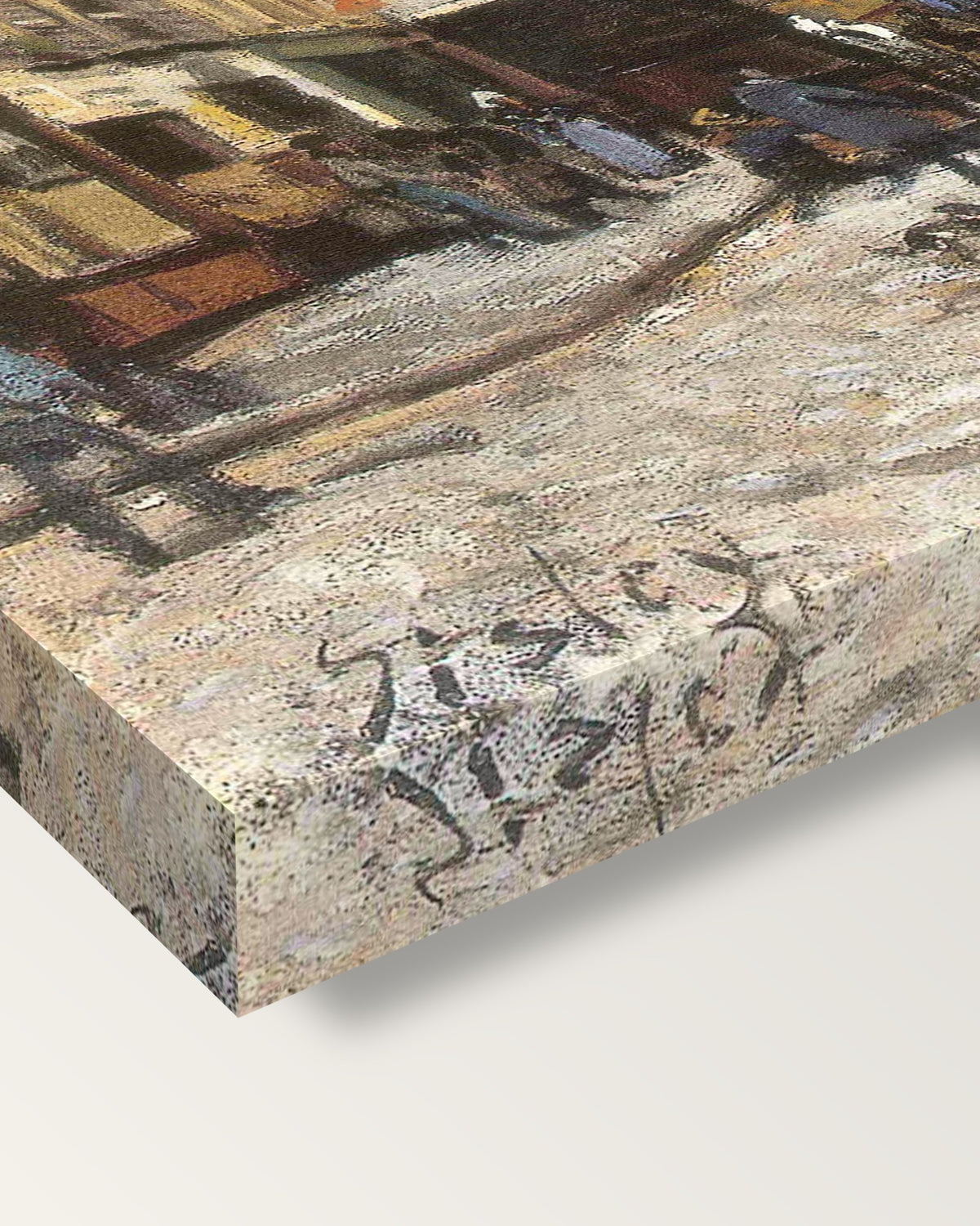 Grand-Rue in Argenteuil by Alfred Sisley on stretched canvas, corner close-up: the painting mirror-wrapped round the sides