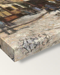Grand-Rue in Argenteuil by Alfred Sisley on stretched canvas, corner close-up: the painting mirror-wrapped round the sides