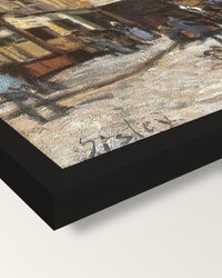 Grand-Rue in Argenteuil by Sisley framed print, corner close-up: black moulding, mitred, the print set just below its edge