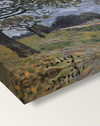 Road to Louveciennes by Alfred Sisley on stretched canvas, corner close-up: the painting mirror-wrapped round the sides
