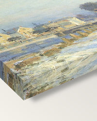 Watering Pond at Marly by Alfred Sisley on stretched canvas, corner close-up: the painting mirror-wrapped round the sides