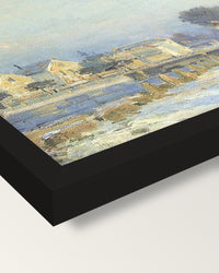 Watering Pond at Marly by Sisley framed print, corner close-up: black moulding, mitred, the print set just below its edge
