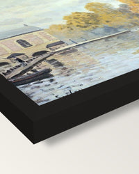Waterworks at Marly by Alfred Sisley framed print, corner close-up: black moulding, mitred, the print set just below its edge