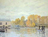 Waterworks at Marly by Sisley: a brick pump house beside the river, golden autumn trees and a pale sky