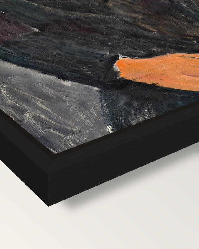Chaïm Soutine by Amedeo Modigliani framed canvas, corner close-up: a black floating frame with a shadow gap round the canvas