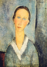 Girl in a Sailor’s Blouse by Modigliani: a young girl with dark hair in a blue and white sailor blouse