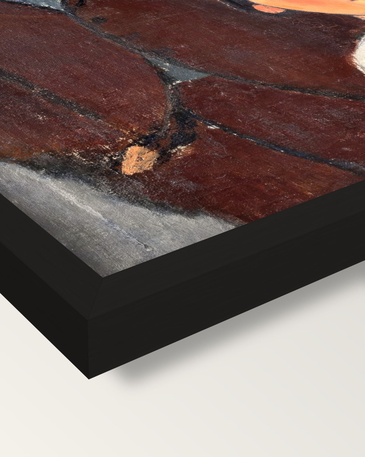 Jacques and Berthe Lipchitz framed print, corner close-up: black moulding, mitred, the print set just below its edge