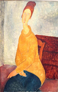 Jeanne Hébuterne in Yellow Sweater by Modigliani: a young woman with a long neck and red-brown hair in a yellow sweater
