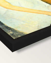 Jeanne Hébuterne (1919) framed canvas, corner close-up: a black floating frame with a shadow gap round the canvas
