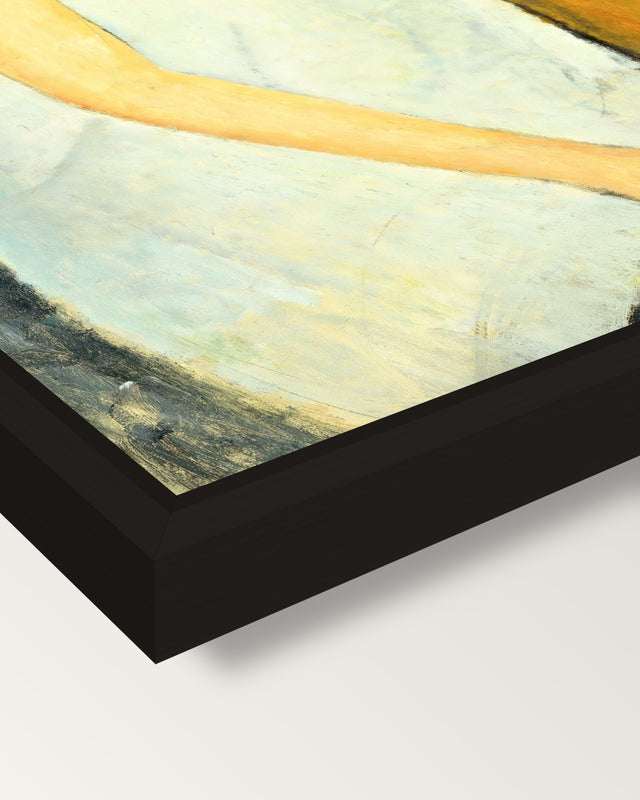 Jeanne Hébuterne (1919) framed canvas, corner close-up: a black floating frame with a shadow gap round the canvas