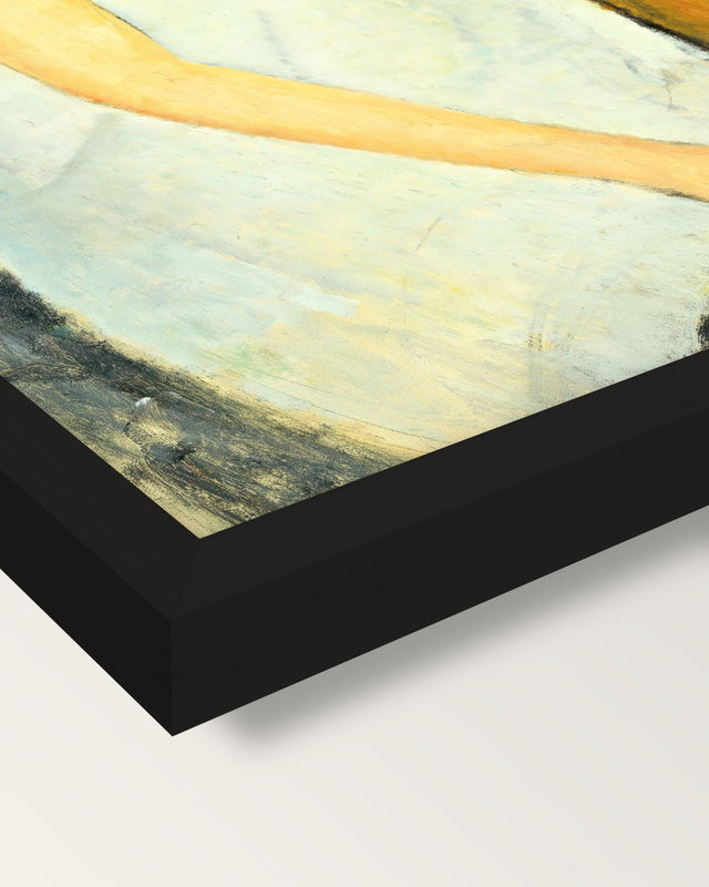Jeanne Hébuterne (1919) framed print, corner close-up: black moulding, mitred, the print set just below its edge