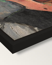 Madam Pompadour by Modigliani framed canvas, corner close-up: a black floating frame with a shadow gap round the canvas