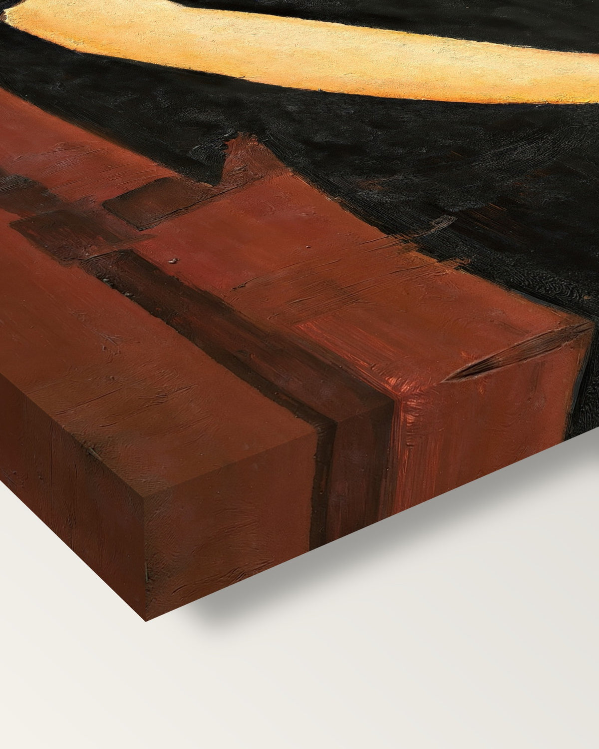 Madame Amédée by Amedeo Modigliani on stretched canvas, corner close-up: the painting mirror-wrapped round the sides
