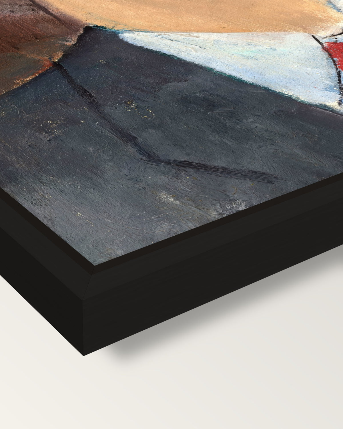 Madame Kisling by Amedeo Modigliani framed canvas, corner close-up: a black floating frame with a shadow gap round the canvas