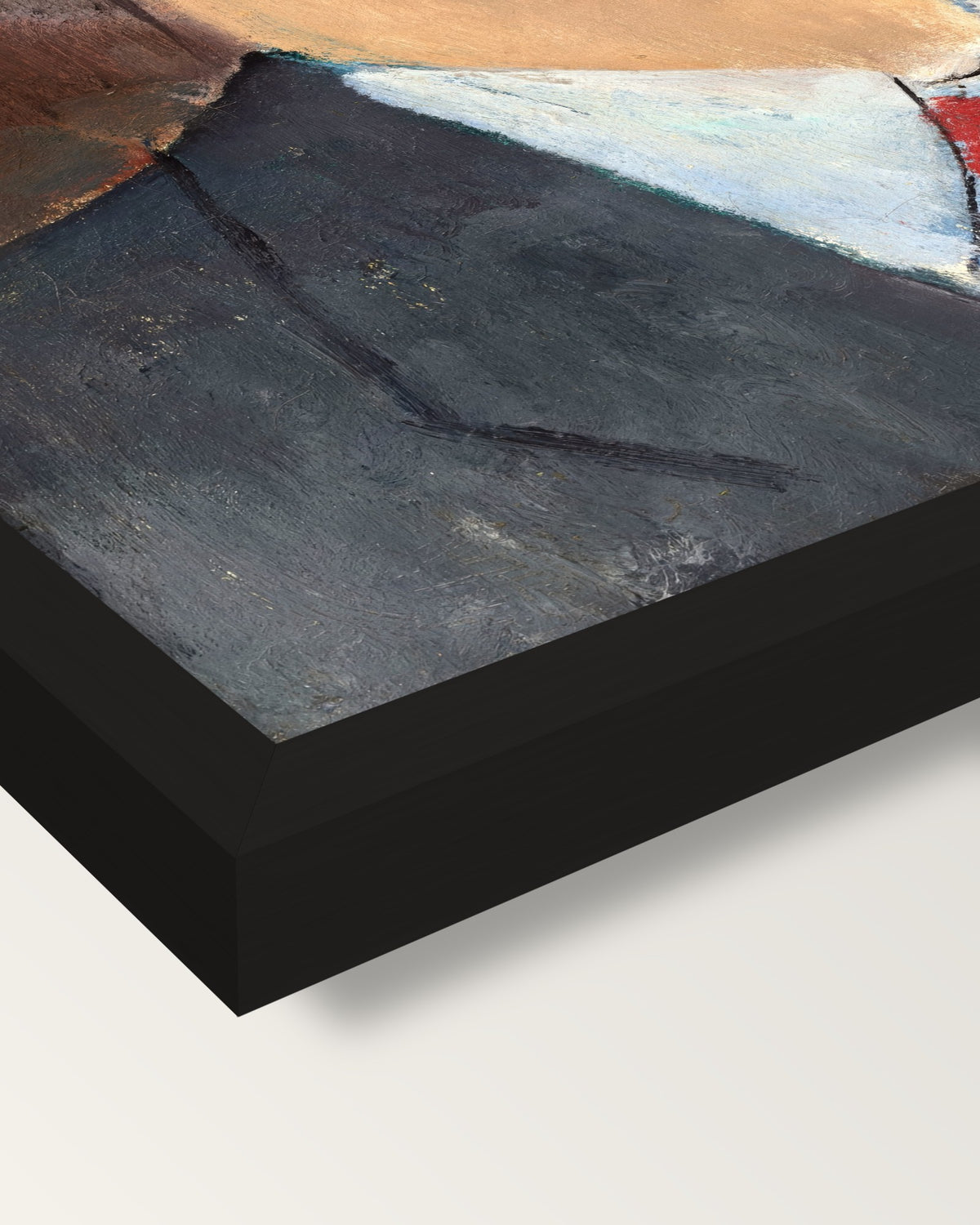 Madame Kisling by Amedeo Modigliani framed print, corner close-up: black moulding, mitred, the print set just below its edge