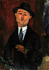 Paul Guillaume, Novo Pilota by Modigliani: a young man in a dark suit, hat and tie, the words Novo Pilota painted below