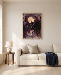 Diego Rivera by Amedeo Modigliani framed in natural oak above a cream sofa in a warm living room