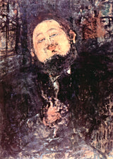Portrait of Diego Rivera by Modigliani: a heavy man with a round head and half-closed eyes in violet and brown strokes