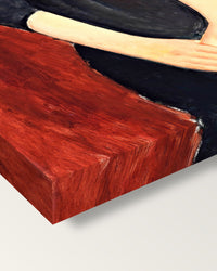 Paulette Jourdain by Amedeo Modigliani on stretched canvas, corner close-up: the painting mirror-wrapped round the sides