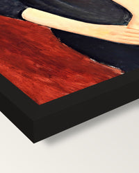 Paulette Jourdain by Modigliani framed print, corner close-up: black moulding, mitred, the print set just below its edge