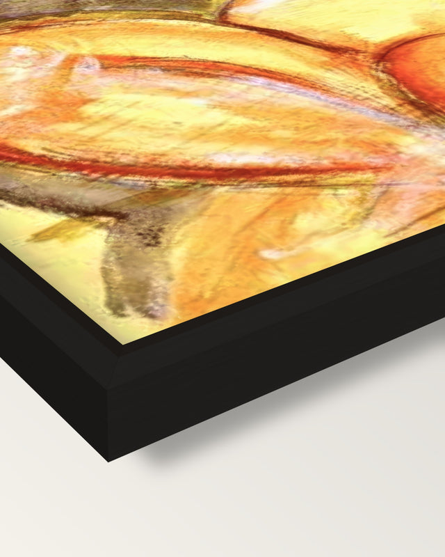 Rose Caryatid by Amedeo Modigliani framed canvas, corner close-up: a black floating frame with a shadow gap round the canvas