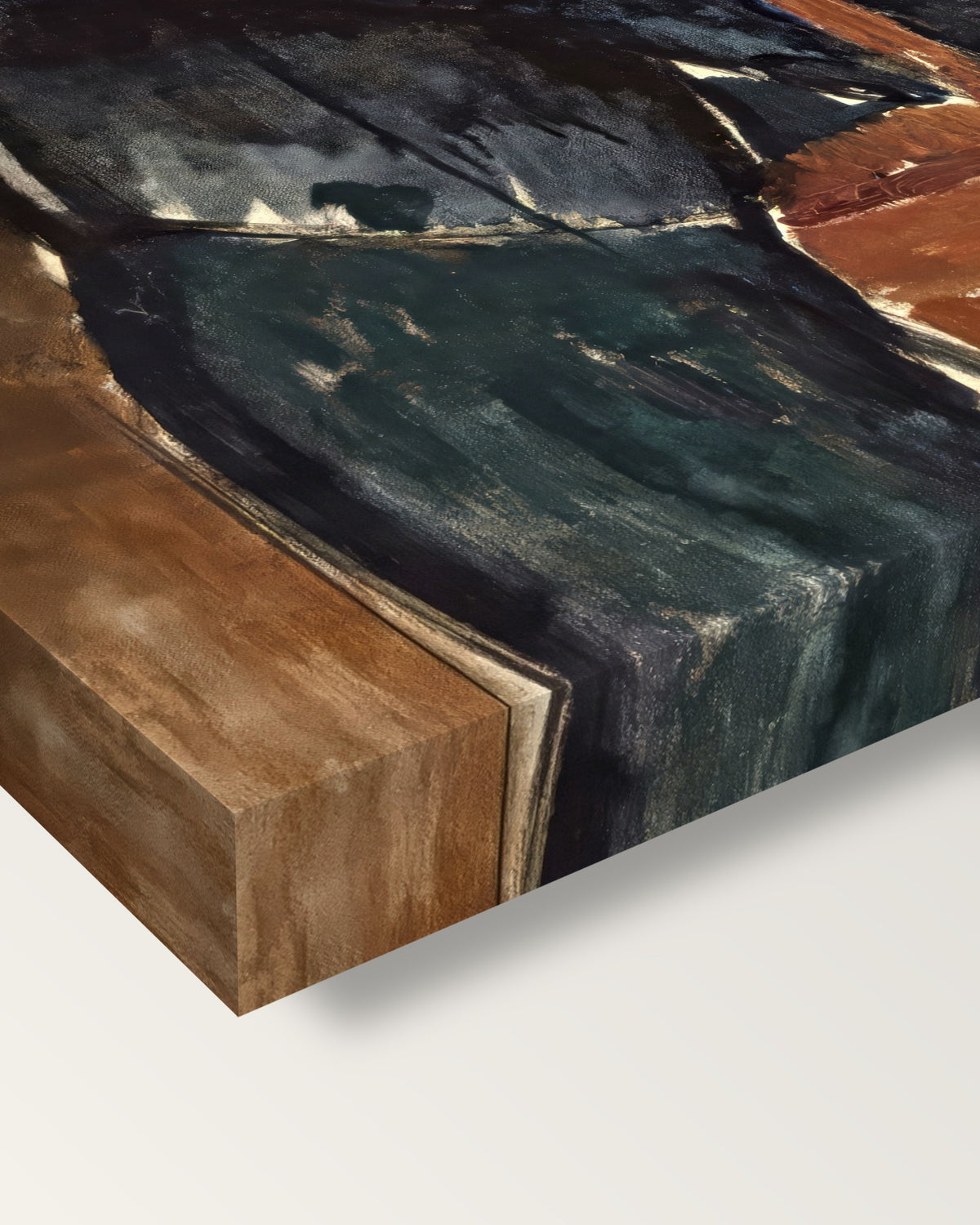 Seated Man with a Cane by Amedeo Modigliani on stretched canvas, corner close-up: the painting mirror-wrapped round the sides