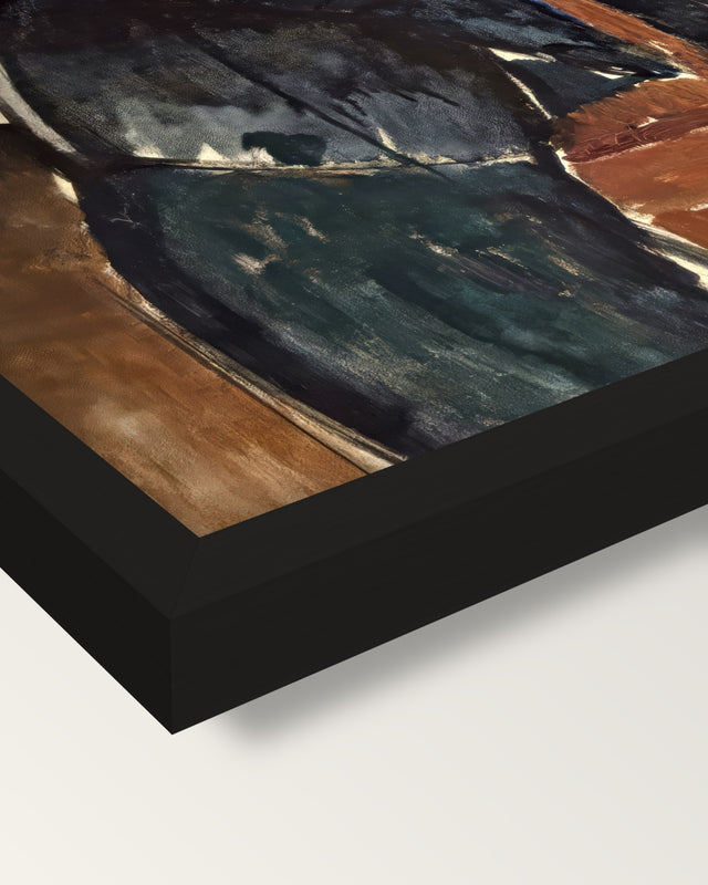 Seated Man with a Cane by Modigliani framed print, corner close-up: black moulding, mitred, the print set just below its edge