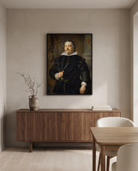 Francisco de Moncada by Anthony van Dyck in a black frame above a walnut sideboard in a dining room