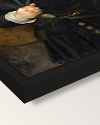Francisco de Moncada by van Dyck framed canvas, corner close-up: a black floating frame with a shadow gap round the canvas