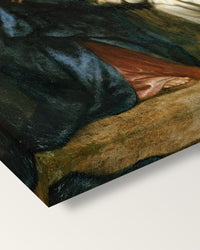 Vision of Hermann Joseph by van Dyck on stretched canvas, corner close-up: the painting mirror-wrapped round the sides