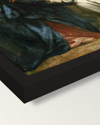 Vision of Hermann Joseph by van Dyck framed print, corner close-up: black moulding, mitred, the print set just below its edge