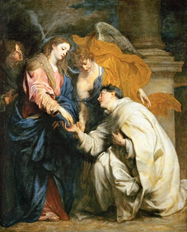 The Vision of Hermann Joseph by van Dyck: the Virgin in red and blue takes the hand of a kneeling man in white