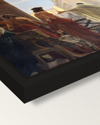Ecce Homo by Antonio Ciseri framed canvas, corner close-up: a black floating frame with a shadow gap round the canvas