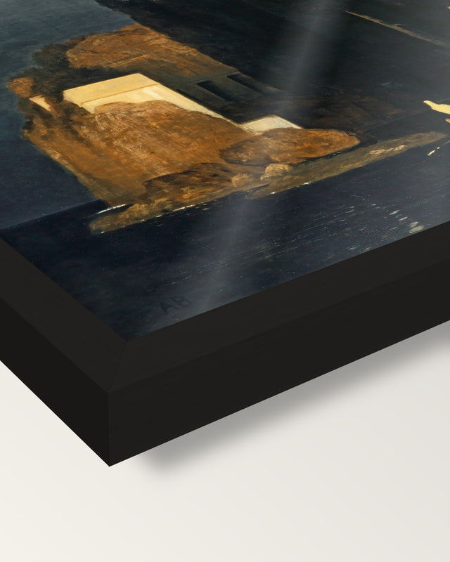 Isle of the Dead (Basel) by Arnold Böcklin framed print, corner close-up: black moulding, edge to edge, no mat