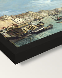 Grand Canal, Santa Croce by Bellotto framed print, corner close-up: black moulding, mitred, the print set just below its edge