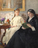 The Mother and Sister of the Artist by Berthe Morisot: a woman in black reading beside a young woman in a white dress